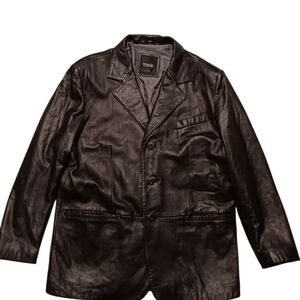 Trek New York Black Leather Jacket Mens Size XL Blazer Classic Retro Old Money